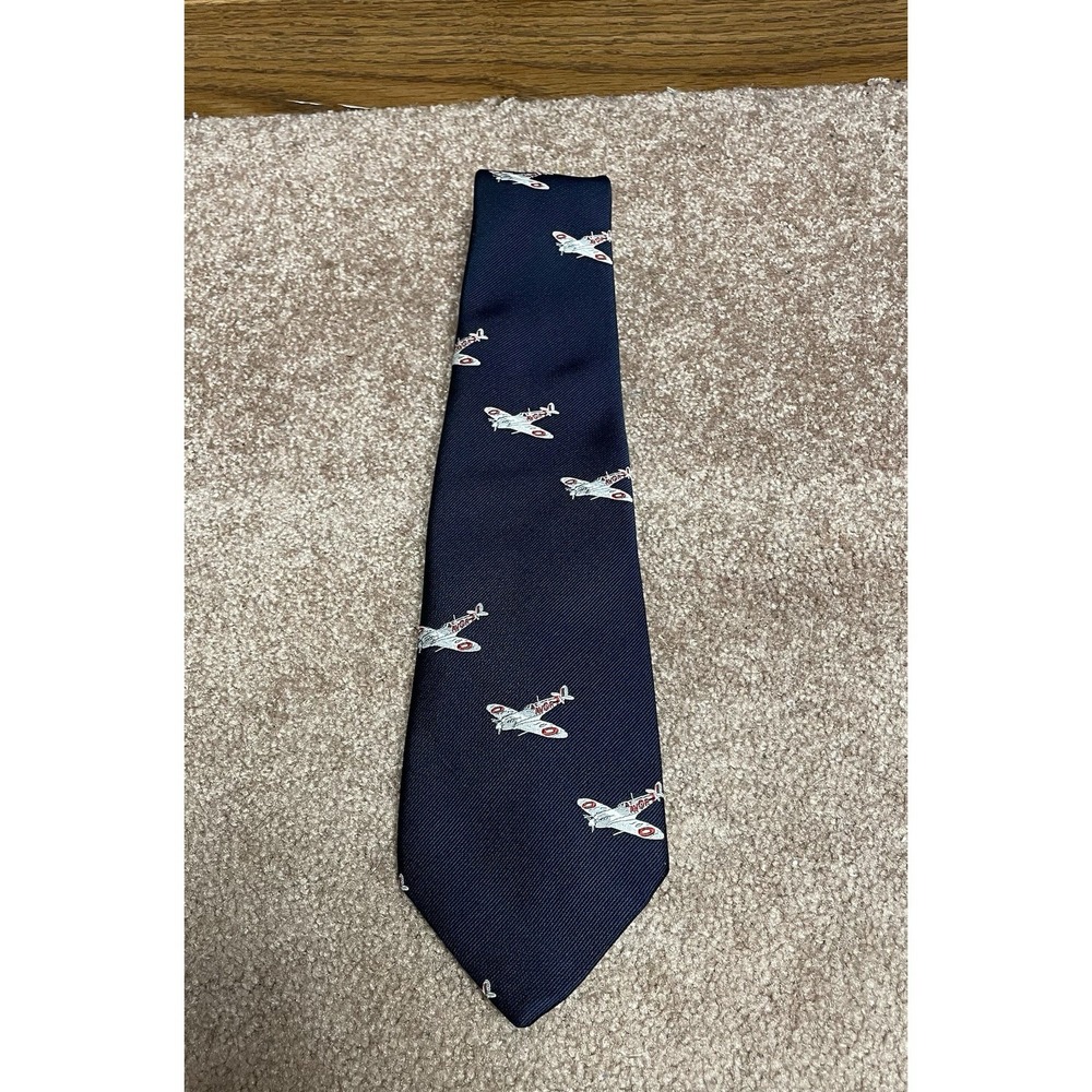 TM Lewin & Sons Ltd Vintage Navy Mens‎ Tie Spitfire Plane Embroidered London